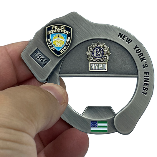 BL9-019 NYPD Officer Sergeant Detective Handcuff Bottle Opener Challenge Coin