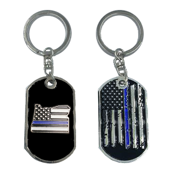 HH-013 Oregon Thin Blue Line Challenge Coin Dog Tag Keychain Police Law Enforcement