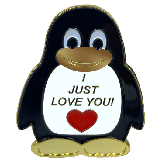 CL2-08 Penguin "I Just Love You" pin with dual pin posts and deluxe safety locking clasps