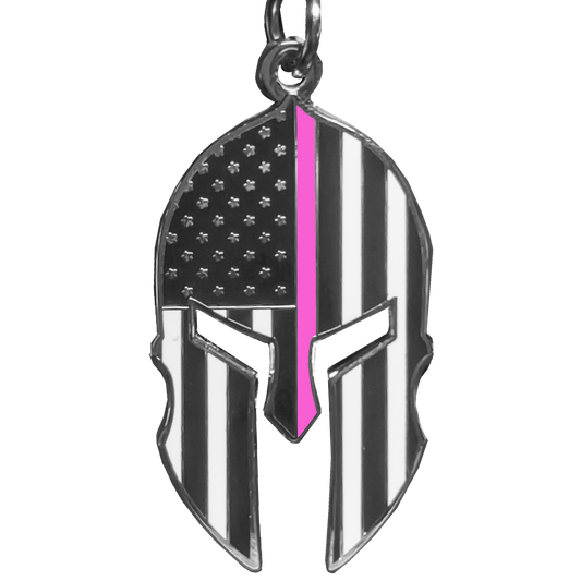 GHKB-1C Gladiator Police Thin Pink Line Flag Spartan Helmet Keychain Breast Cancer Awareness Survivor