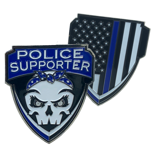 E-005 Police Supporter Thin Blue Line Challenge Coin Supporter