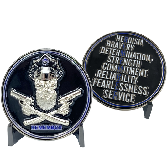 CL8-14 REMEMBER Thin Blue Line Back the Blue Beard Gang Skull Police Challenge Coin CBP FBI Secret Service FAM