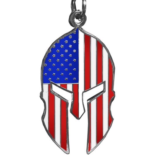 GHKB-1F Gladiator Patriot American Flag Spartan Helmet Keychain Military Veteran