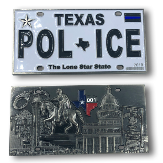 H-004 Texas Police License Plate Challenge Coin Border Patrol, Sheriff, CBP, Law Enforcement