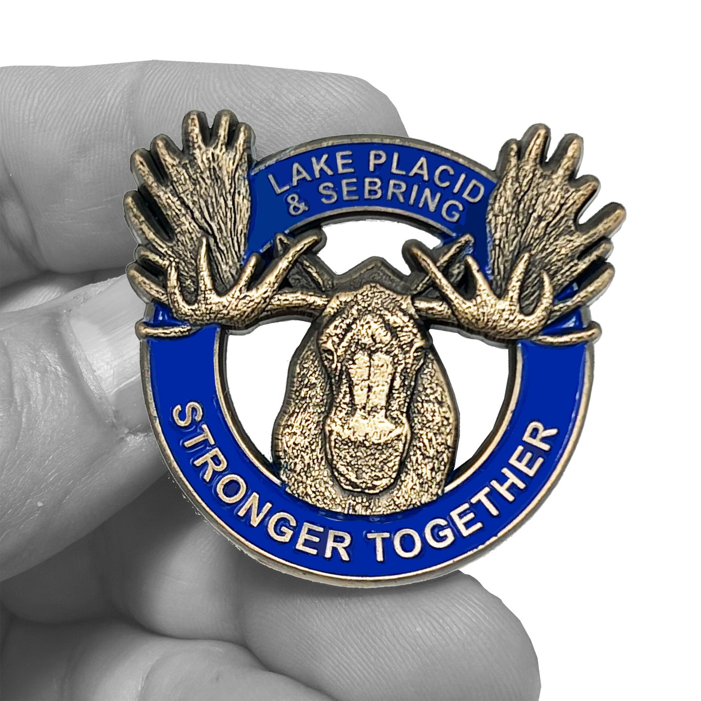 CL5-015 Lake Placid FL and Sebring Florida Stronger Together Moose Rack Pin Lodge Pride not challenge coin