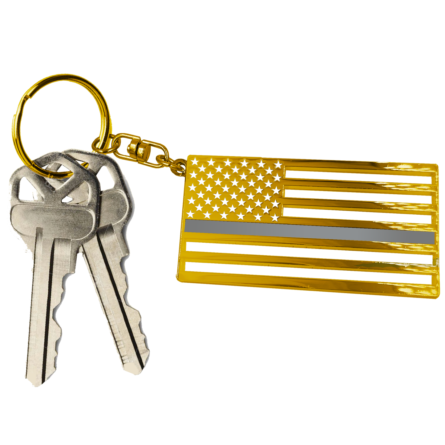 GL1-015 Correctional Officer Corrections American Flag die-cut gold challenge coin keychain with swivel and 1" keyring Thin Gray Line CO