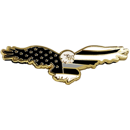 PBX-006-D Bald Eagle Thin Gray Line CO Correctional Officer American Flag Cloisonné pin with dual pin posts Corrections