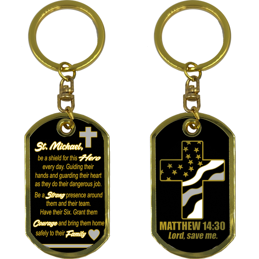 GL5-007 Correctional Officer CO Prayer Saint Michael Corrections Protect Us Matthew 14:30 Challenge Coin Dog Tag Keychain Thin Gray Line