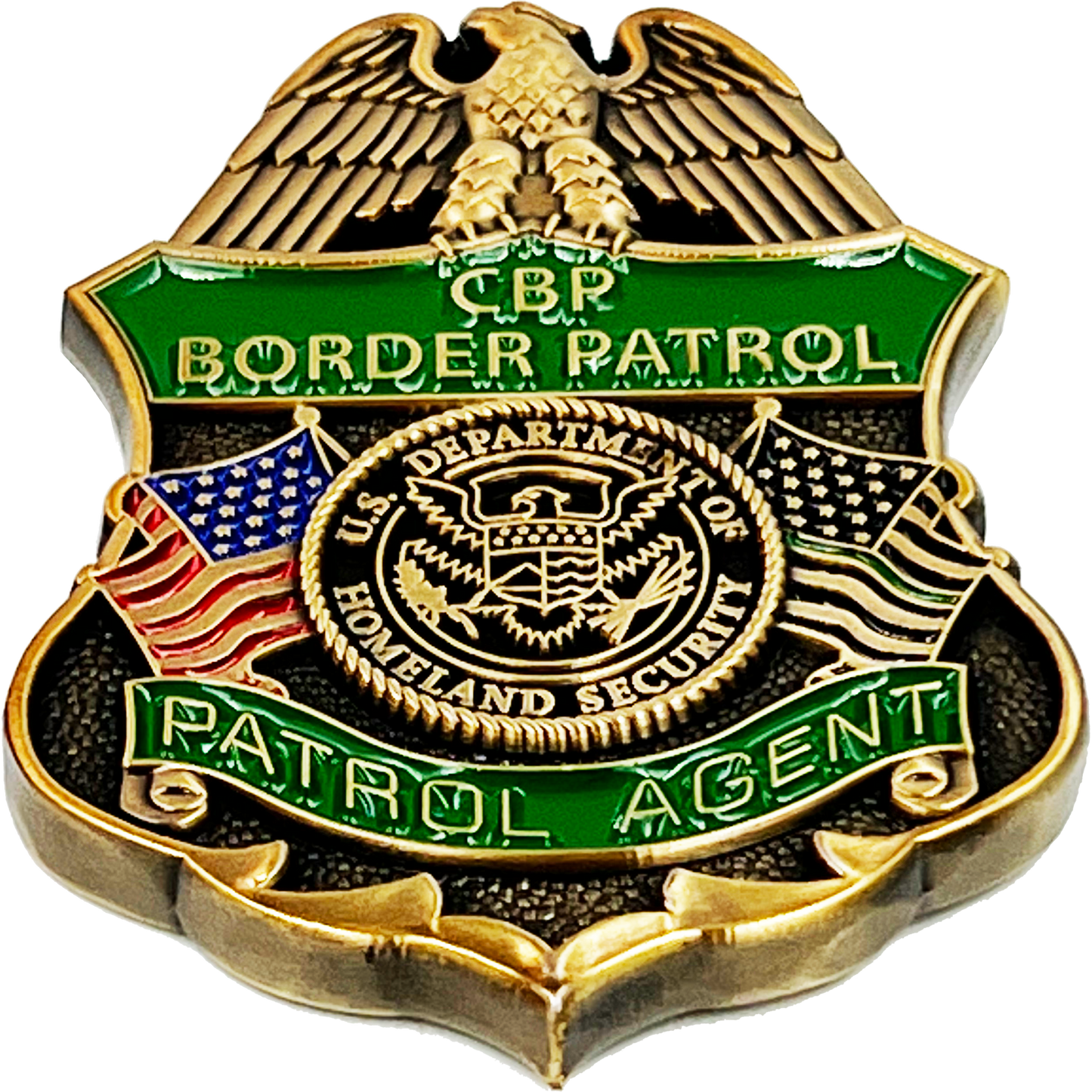 GL5-001 CBP Border Patrol Agent Thin Green Line Flag Challenge Coin BPA Proverbs 28:1 Lion