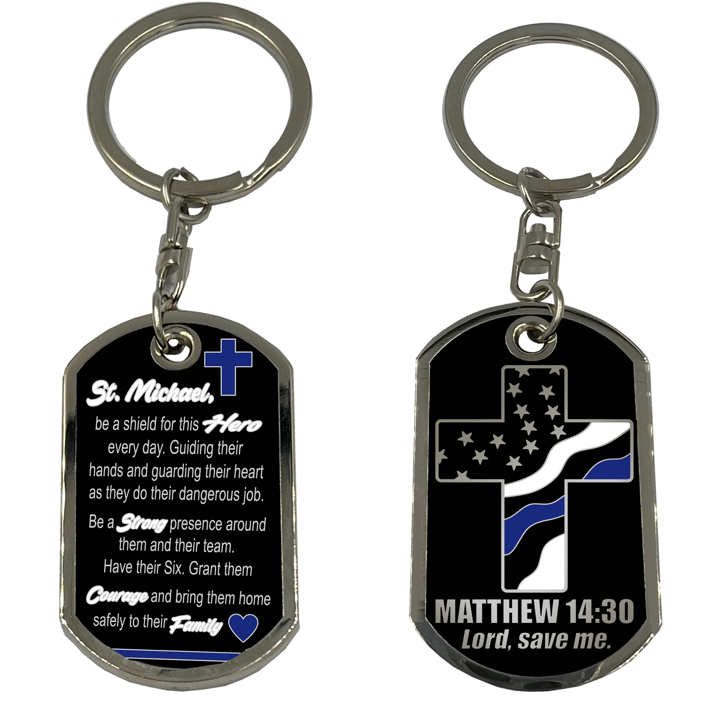 GL5-005 Police Officer Prayer Saint Michael Protect Us Matthew 14:30 Challenge Coin Dog Tag Keychain Thin Blue Line