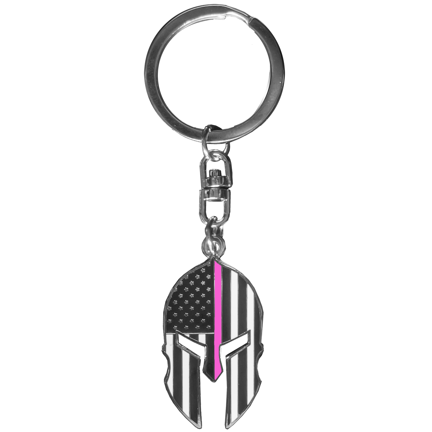 GHKB-1C Gladiator Police Thin Pink Line Flag Spartan Helmet Keychain Breast Cancer Awareness Survivor