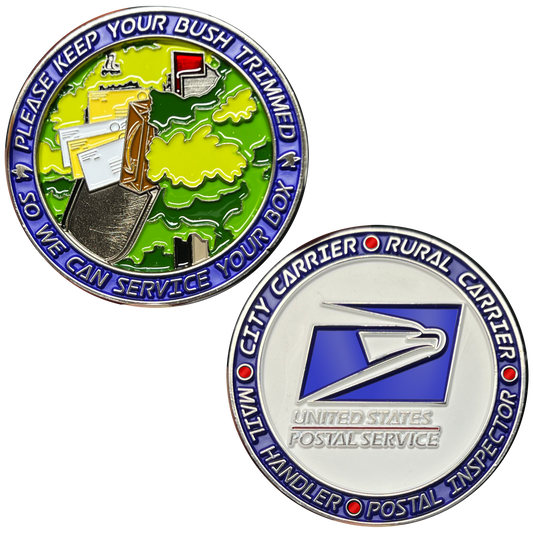 BL2-008B Trim Your Bush Challenge Coin US Postal Carrier Mail Handler Inspector Mailman